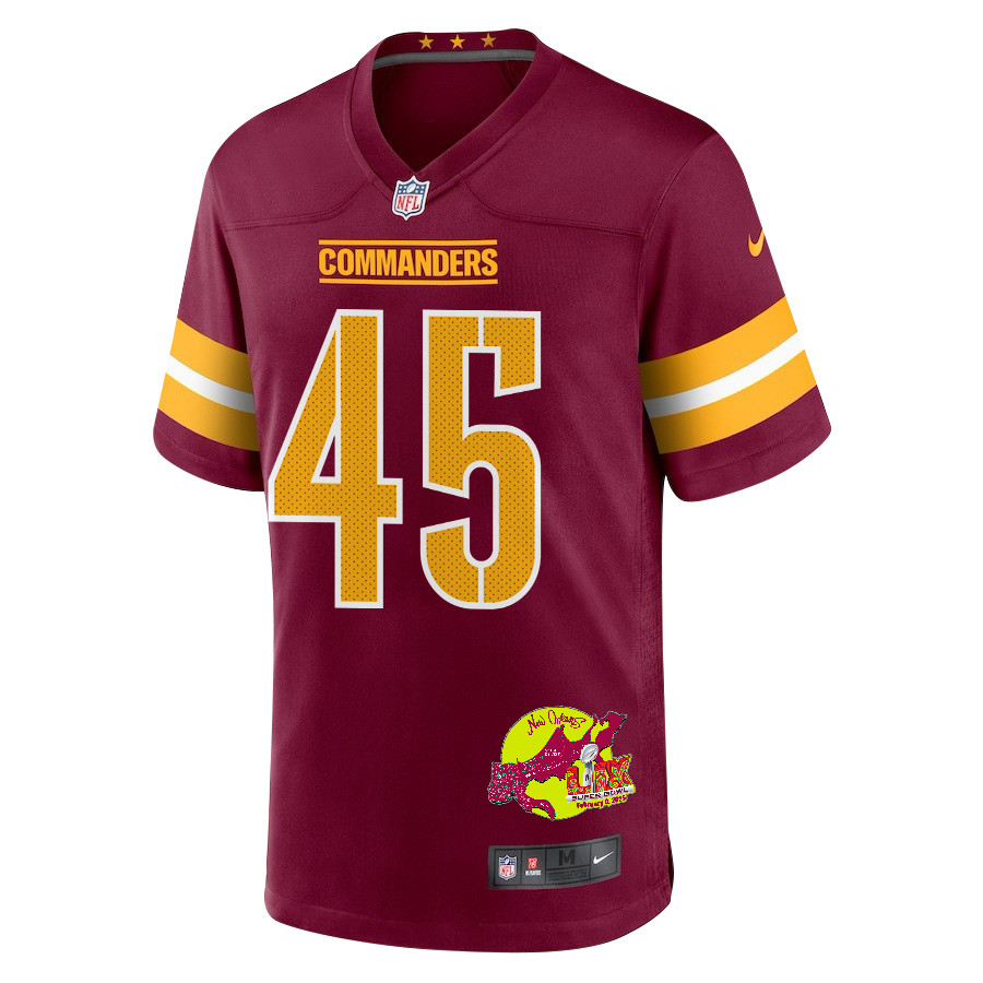 Dominique Hampton 45 Washington Commanders Super Bowl LIX New Orleans Patch Game Men Jersey - Burgundy JS3990 nicesnker - Image 3