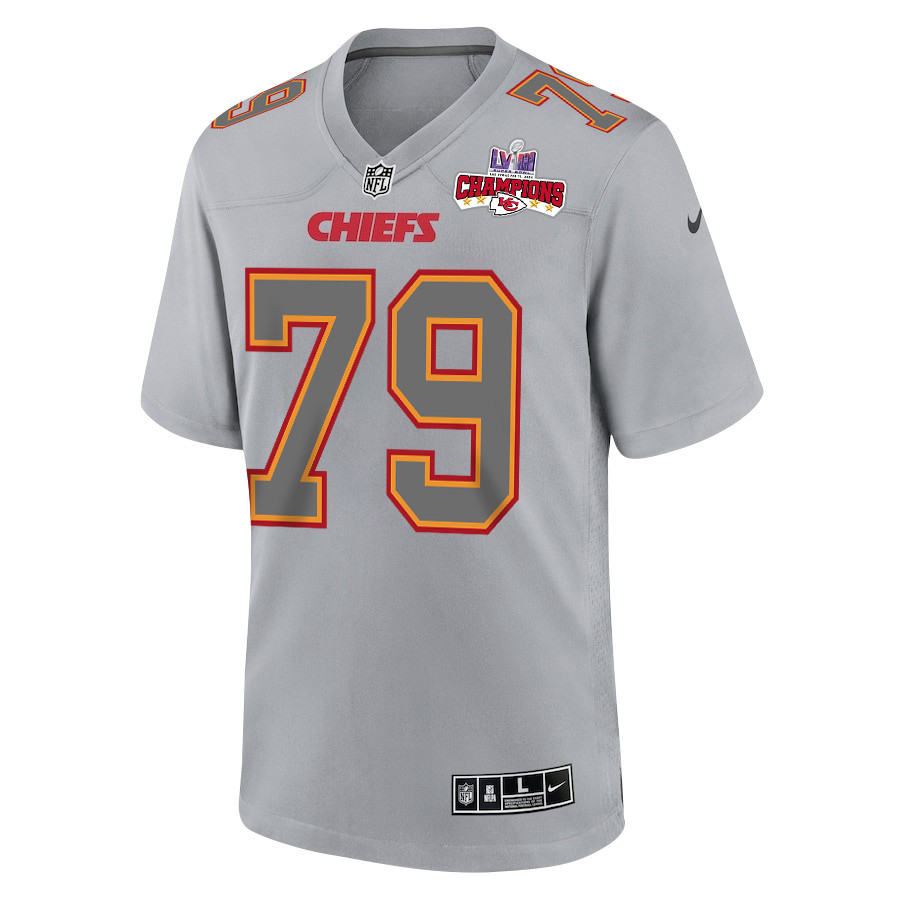 Donovan Smith 79 Kansas City Chiefs Super Bowl LVIII Champions 4 Stars Patch Atmosphere Fashion Game Men Jersey - Gray JS5629 nicesnker - Image 2