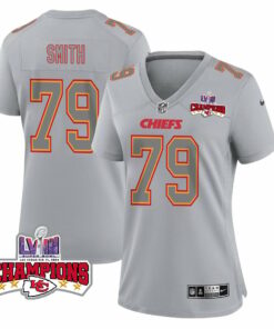 Donovan Smith 79 Kansas City Chiefs Super Bowl LVIII Champions 4 Stars Patch Atmosphere Fashion Game Women Jersey - Gray JS4265 nicesnker