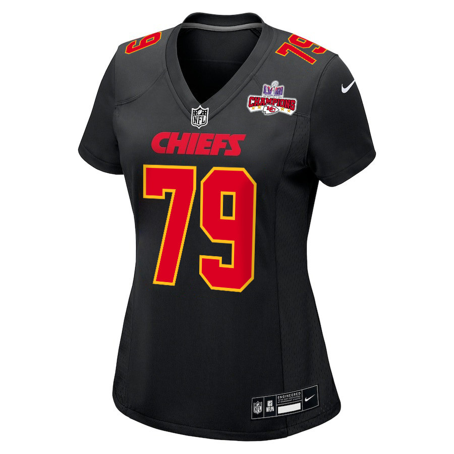 Donovan Smith 79 Kansas City Chiefs Super Bowl LVIII Champions 4 Stars Patch Fashion Game Women Jersey - Carbon Black JS7325 nicesnker - Image 2