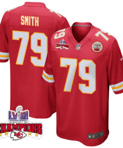 Donovan Smith 79 Kansas City Chiefs Super Bowl LVIII Champions 4 Stars Patch Game Men Jersey - Red JS6070 nicesnker