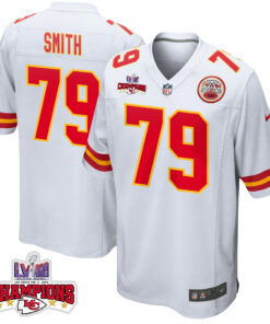 Donovan Smith 79 Kansas City Chiefs Super Bowl LVIII Champions 4 Stars Patch Game Men Jersey - White JS3599 nicesnker