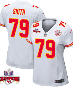 Donovan Smith 79 Kansas City Chiefs Super Bowl LVIII Champions 4 Stars Patch Game Women Jersey - White JS4301 nicesnker