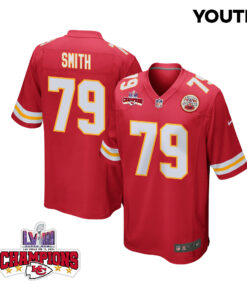Donovan Smith 79 Kansas City Chiefs Super Bowl LVIII Champions 4 Stars Patch Game YOUTH Jersey - Red JS8635 nicesnker
