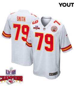 Donovan Smith 79 Kansas City Chiefs Super Bowl LVIII Champions 4 Stars Patch Game YOUTH Jersey - White JS9978 nicesnker