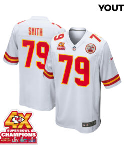 Donovan Smith 79 Kansas City Chiefs Super Bowl LVIII Champions 4X Game YOUTH Jersey - White JS3032 nicesnker