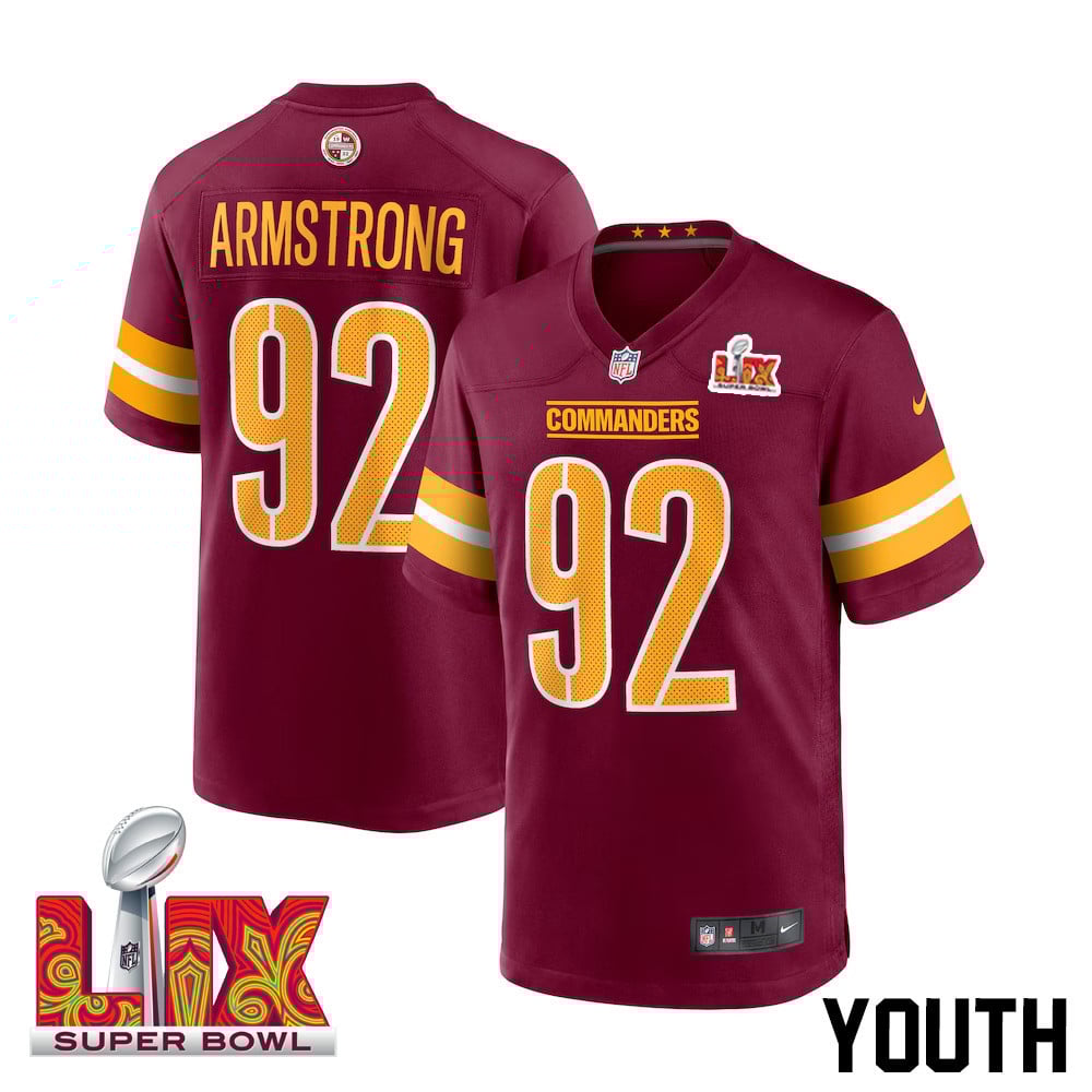 Dorance Armstrong #92 Washington Commanders Super Bowl LIX Youth Jersey - Burgundy JS5816 nicesnker