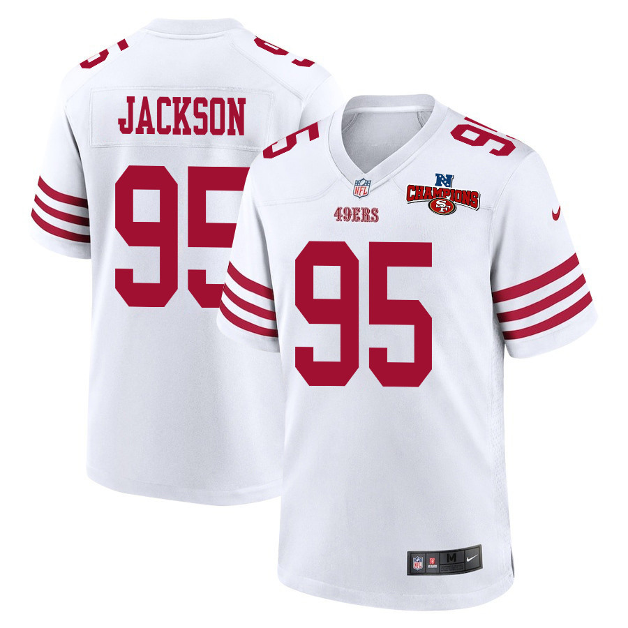 Drake Jackson 95 San Francisco 49ers NFC Champions Patch Game Men Jersey - White JS1631 nicesnker