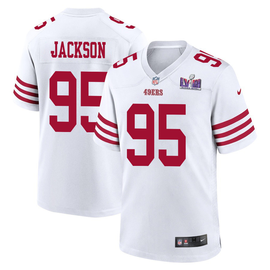 Drake Jackson 95 San Francisco 49ers Super Bowl LVIII Patch Game Men Jersey - White JS3764 nicesnker