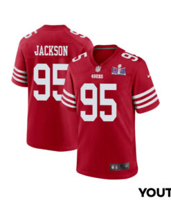 Drake Jackson 95 San Francisco 49ers Super Bowl LVIII Patch Game YOUTH Jersey - Scarlet JS8566 nicesnker