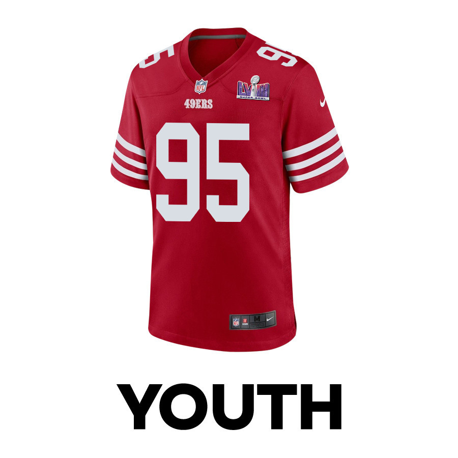 Drake Jackson 95 San Francisco 49ers Super Bowl LVIII Patch Game YOUTH Jersey - Scarlet JS8566 nicesnker - Image 2