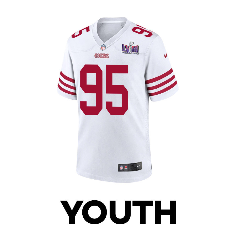 Drake Jackson 95 San Francisco 49ers Super Bowl LVIII Patch Game YOUTH Jersey - White JS6694 nicesnker - Image 2