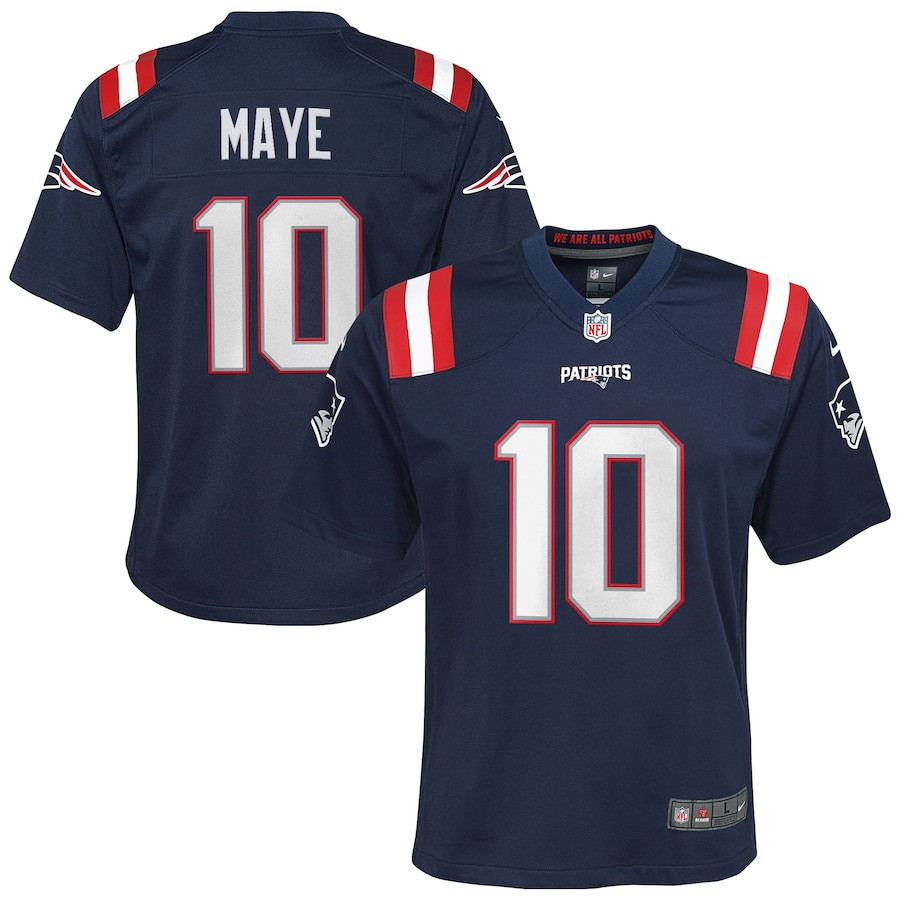 Drake Maye 10 New England Patriots 2024 NFL Draft First Round Pick Player Game YOUTH Jersey - Navy JS2248 nicesnker