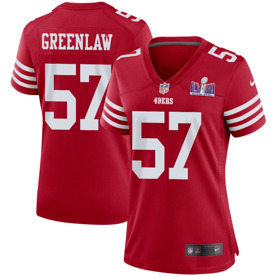 Dre Greenlaw 57 San Francisco 49ers Super Bowl LVIII Patch Game Women Jersey - Scarlet JS9399 nicesnker