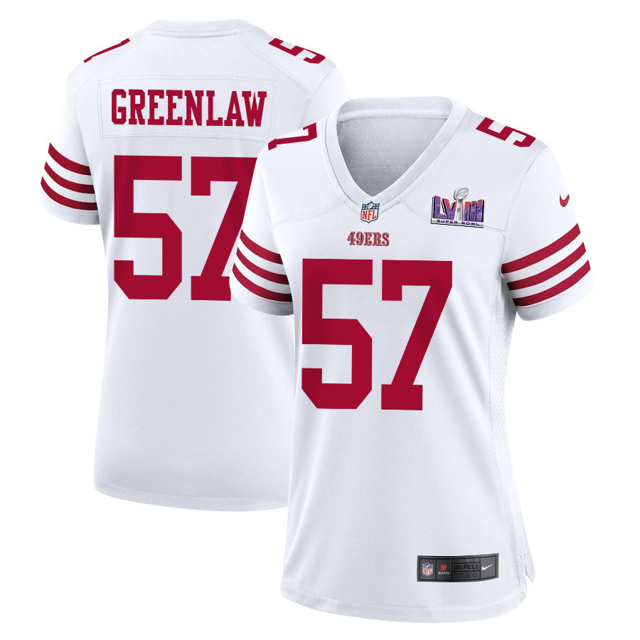 Dre Greenlaw 57 San Francisco 49ers Super Bowl LVIII Patch Game Women Jersey - White JS7198 nicesnker
