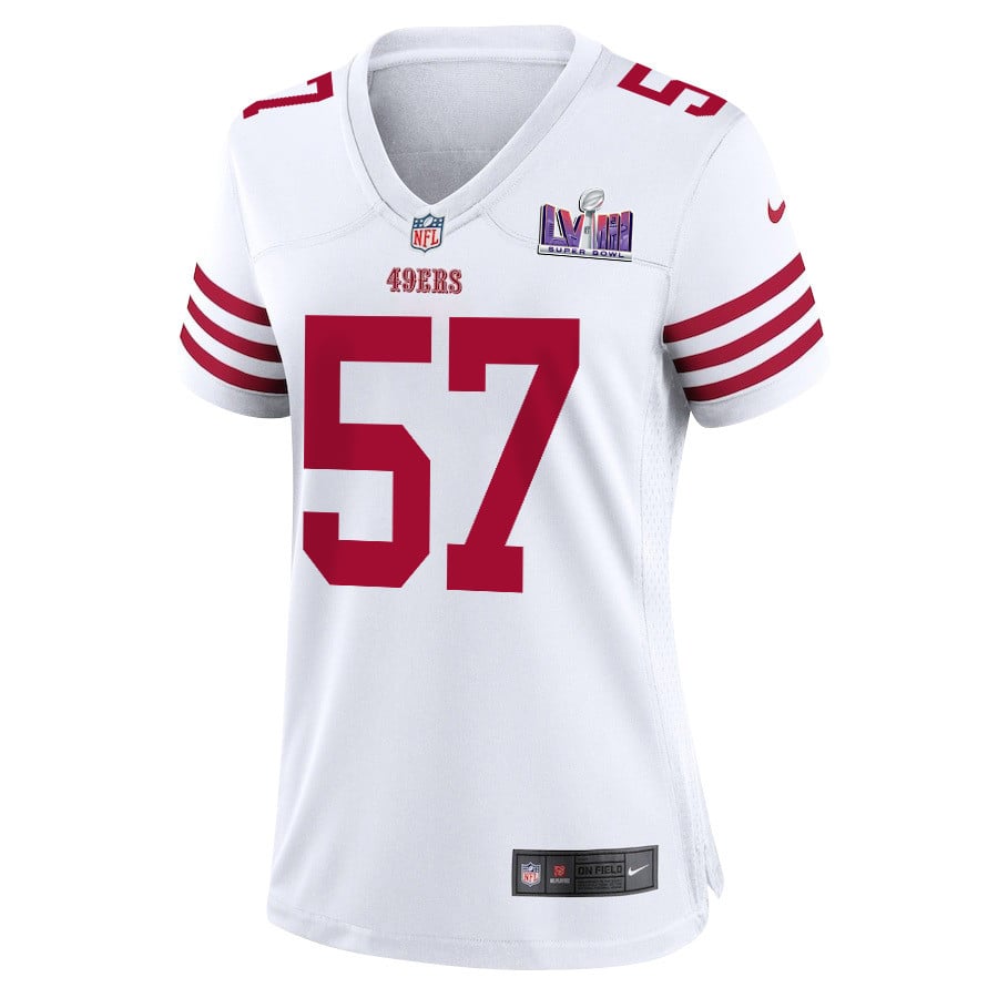 Dre Greenlaw 57 San Francisco 49ers Super Bowl LVIII Patch Game Women Jersey - White JS7198 nicesnker - Image 2