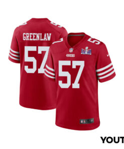 Dre Greenlaw 57 San Francisco 49ers Super Bowl LVIII Patch Game YOUTH Jersey - Scarlet JS2888 nicesnker