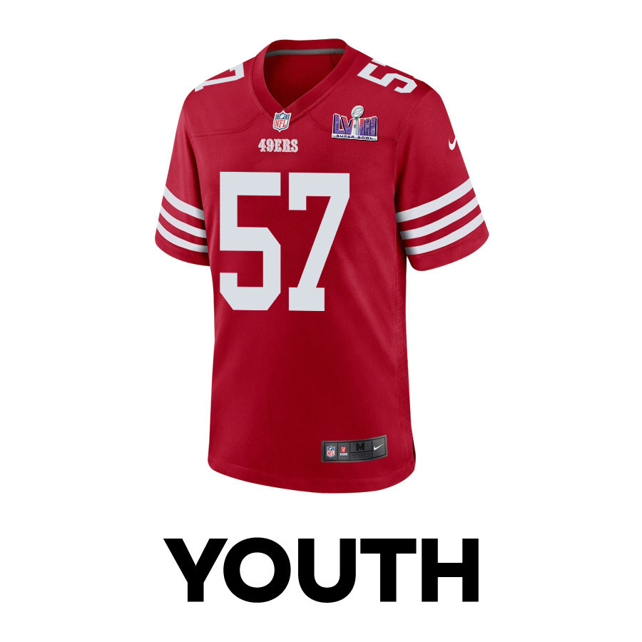 Dre Greenlaw 57 San Francisco 49ers Super Bowl LVIII Patch Game YOUTH Jersey - Scarlet JS2888 nicesnker - Image 2