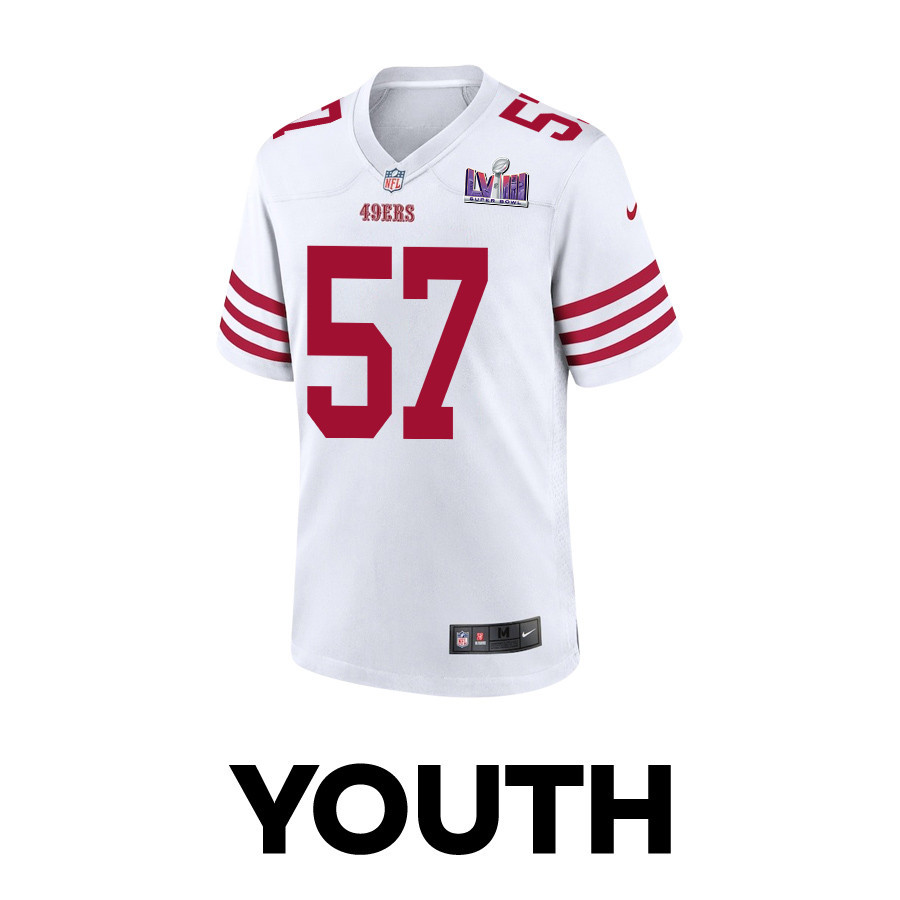 Dre Greenlaw 57 San Francisco 49ers Super Bowl LVIII Patch Game YOUTH Jersey - White JS7342 nicesnker - Image 2