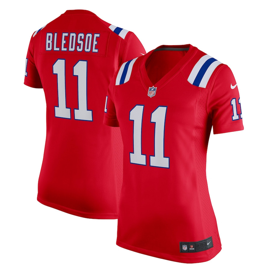 Drew Bledsoe 11 New England Patriots Women Retired Game Jersey - Red JS9895 nicesnker