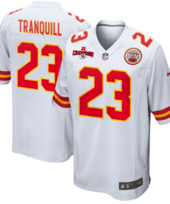 Drue Tranquill 23 Kansas City Chiefs AFC Champions Patch Game Men Jersey - White JS6421 nicesnker