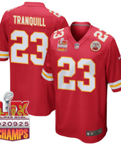 Drue Tranquill 23 Kansas City Chiefs Super Bowl LIX Champions Patch Game Men Jersey - Red JS7328 nicesnker
