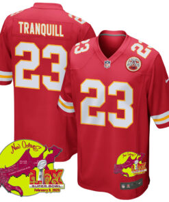 Drue Tranquill 23 Kansas City Chiefs Super Bowl LIX New Orleans Patch Game Men Jersey - Red JS9993 nicesnker