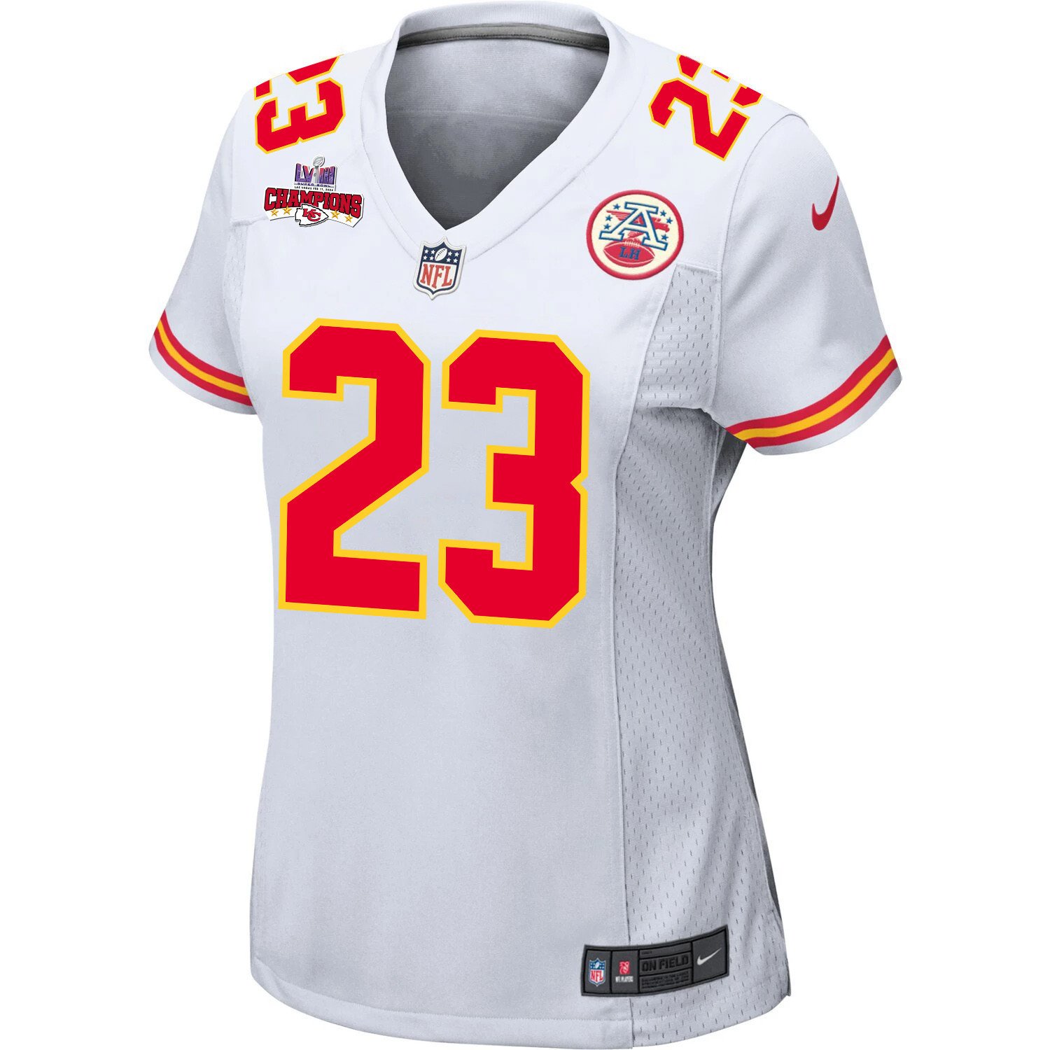 Drue Tranquill 23 Kansas City Chiefs Super Bowl LVIII Champions 4 Stars Patch Game Women Jersey - White JS2366 nicesnker - Image 2