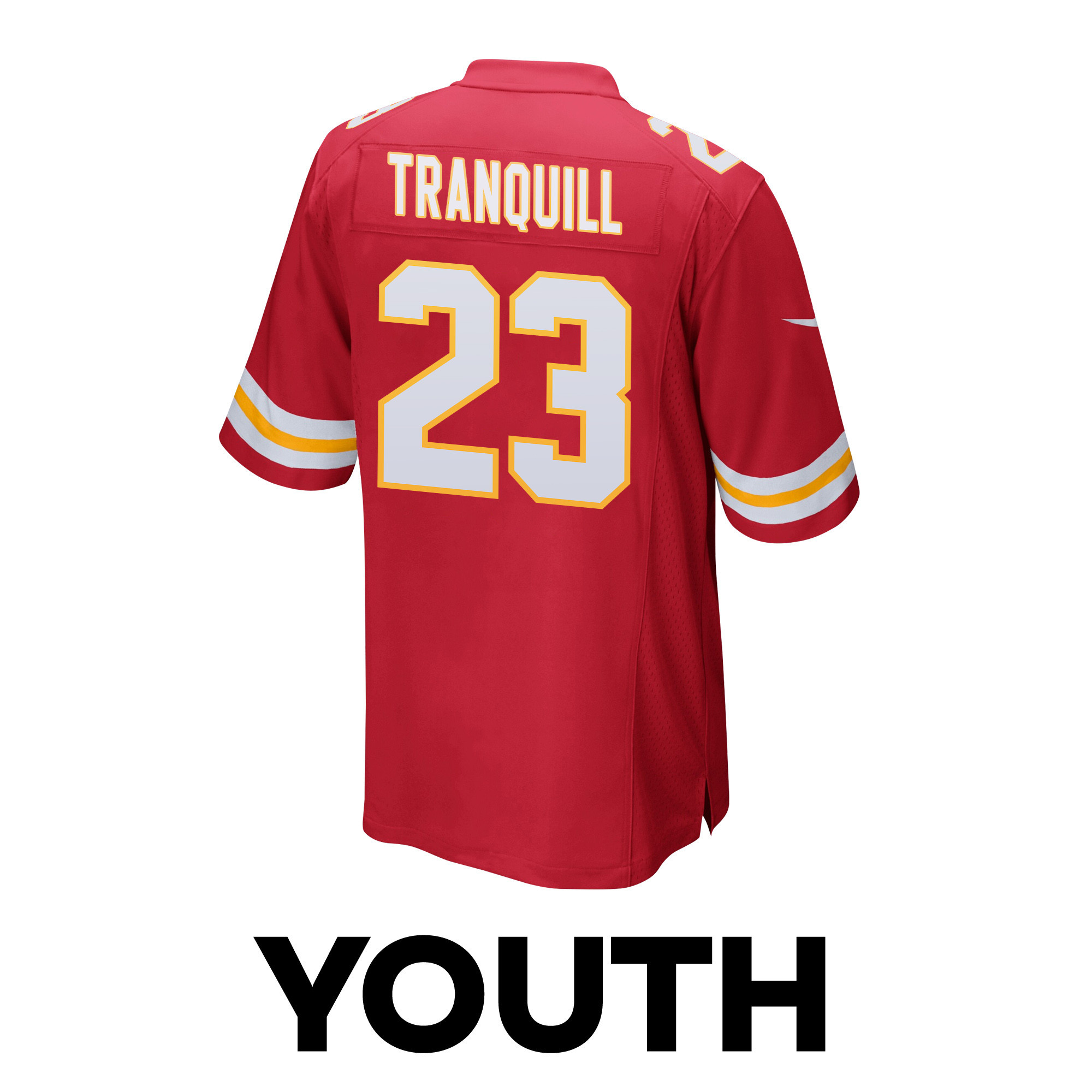 Drue Tranquill 23 Kansas City Chiefs Super Bowl LVIII Champions 4 Stars Patch Game YOUTH Jersey - Red JS6743 nicesnker - Image 3