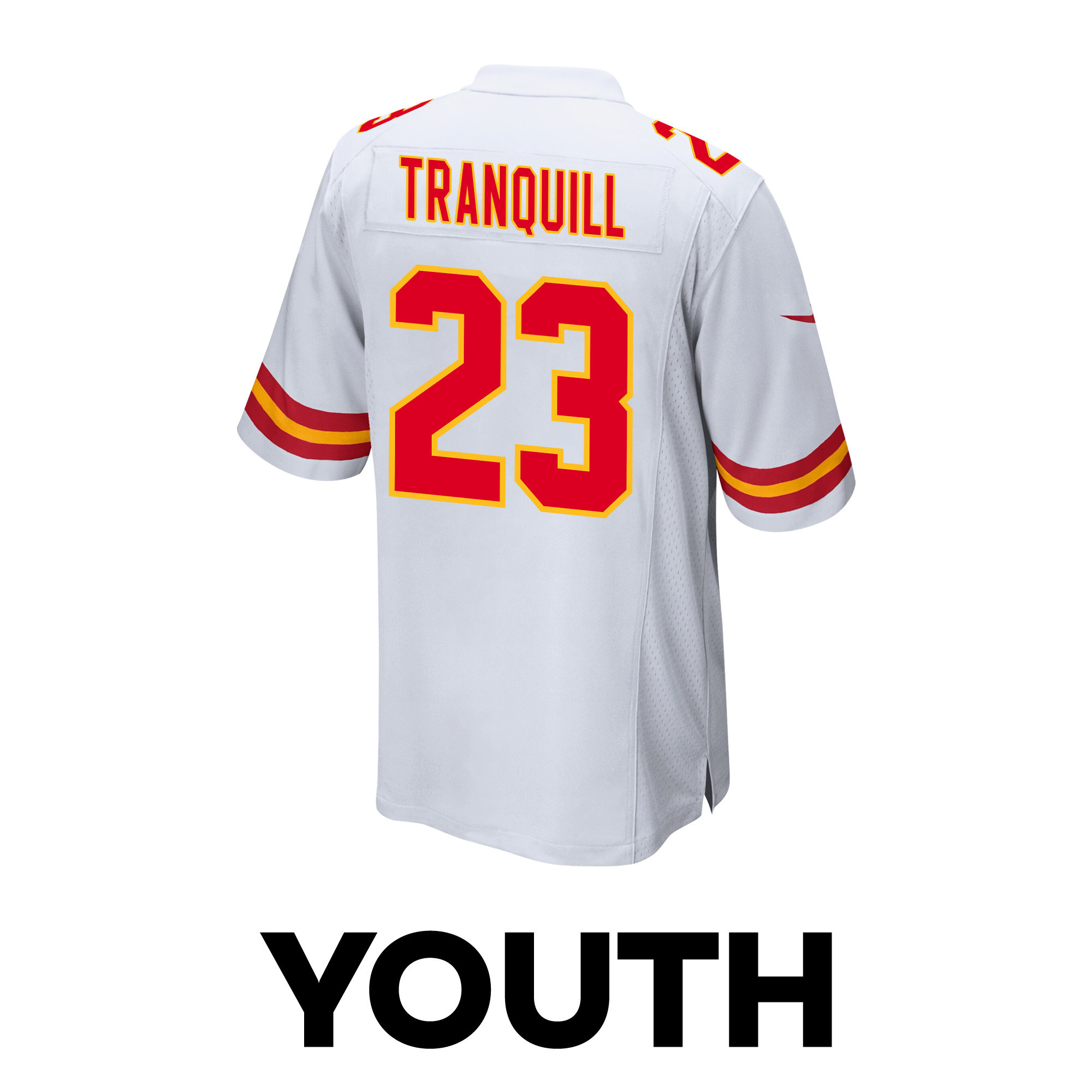 Drue Tranquill 23 Kansas City Chiefs Super Bowl LVIII Champions 4 Stars Patch Game YOUTH Jersey - White JS3218 nicesnker - Image 3