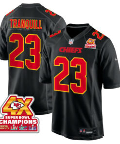 Drue Tranquill 23 Kansas City Chiefs Super Bowl LVIII Champions 4X Fashion Game Men Jersey - Carbon Black JS8861 nicesnker