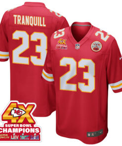 Drue Tranquill 23 Kansas City Chiefs Super Bowl LVIII Champions 4X Game Men Jersey - Red JS6194 nicesnker