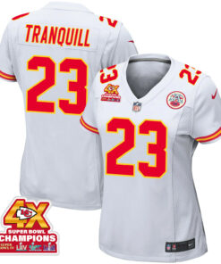 Drue Tranquill 23 Kansas City Chiefs Super Bowl LVIII Champions 4X Game Women Jersey - White JS4254 nicesnker