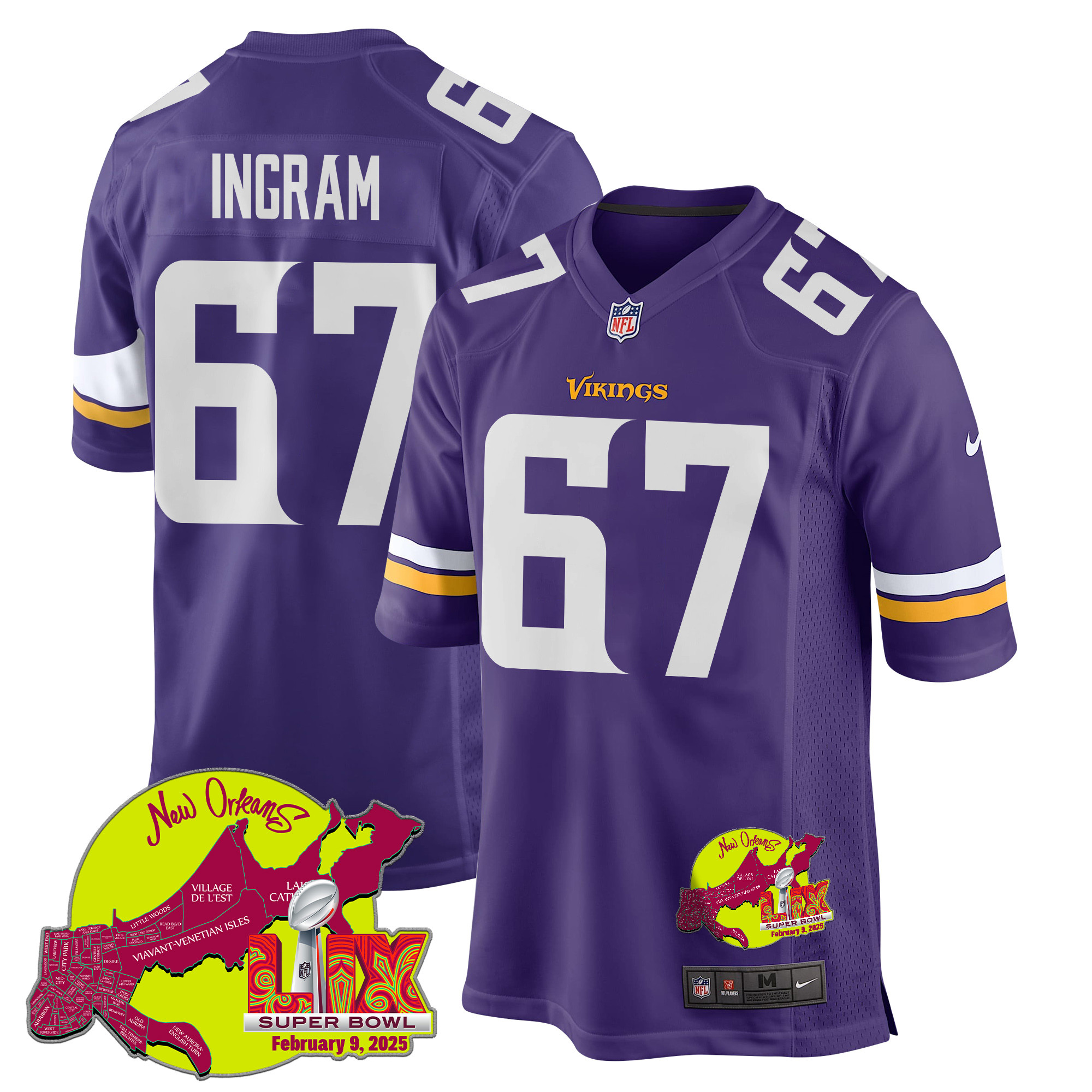 Ed Ingram 67 Minnesota Vikings Super Bowl LIX New Orleans Patch Game Men Jersey - Purple JS2618 nicesnker