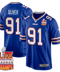 Ed Oliver 91 Buffalo Bills Super Bowl LIX Champions Patch Game Men Jersey - Royal JS8327 nicesnker