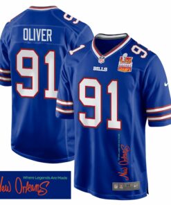 Ed Oliver 91 Buffalo Bills Super Bowl LIX Champions Patch 'New Orleans - Where Legends Are Made' EMBROIDERED Game Men Jersey - Royal JS8979 nicesnker