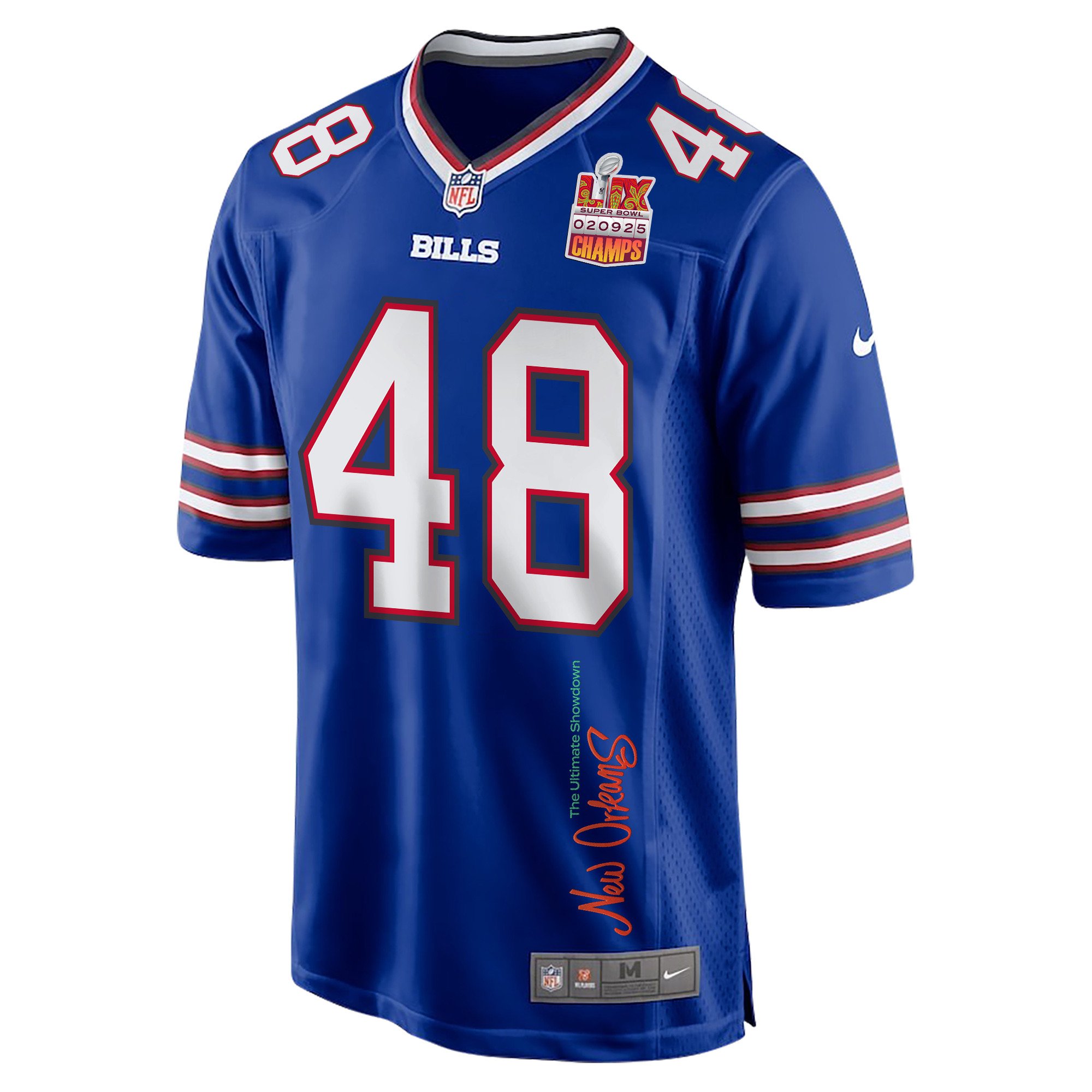 Edefuan Ulofoshio 48 Buffalo Bills Super Bowl LIX Champions Patch 'New Orleans - The Ultimate Showdown' EMBROIDERED Game Men Jersey - Royal JS6158 nicesnker - Image 3