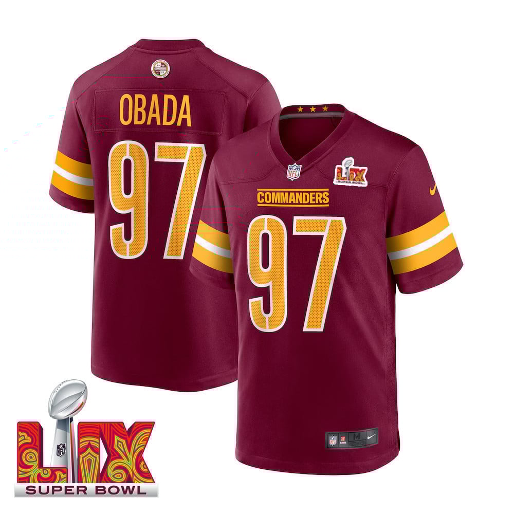 Efe Obada #97 Washington Commanders Super Bowl LIX Jersey - Men's - Burgundy JS4335 nicesnker