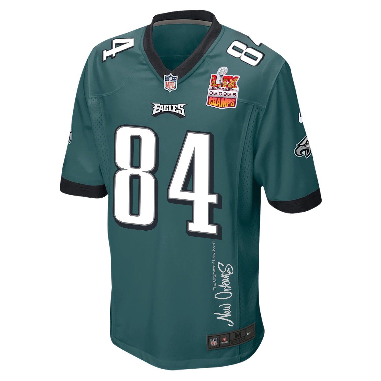 E.J. Jenkins 84 Philadelphia Eagles Super Bowl LIX Champions Patch 'New Orleans - The Ultimate Showdown' EMBROIDERED Game Men Jersey - Midnight Green JS2746 nicesnker - Image 3