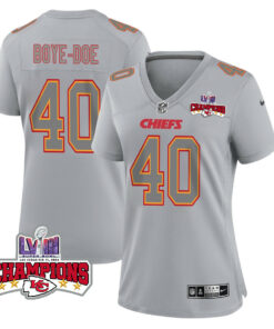 Ekow Boye-Doe 40 Kansas City Chiefs Super Bowl LVIII Champions 4 Stars Patch Atmosphere Fashion Game Women Jersey - Gray JS3978 nicesnker