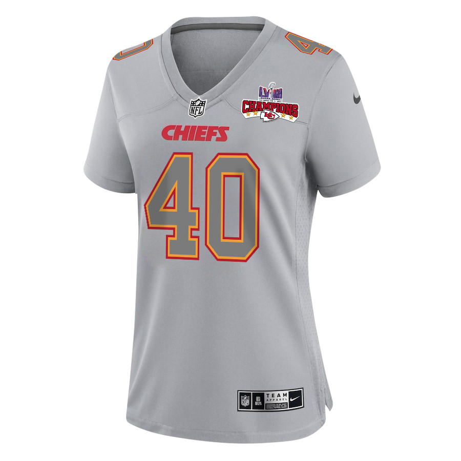 Ekow Boye-Doe 40 Kansas City Chiefs Super Bowl LVIII Champions 4 Stars Patch Atmosphere Fashion Game Women Jersey - Gray JS3978 nicesnker - Image 2
