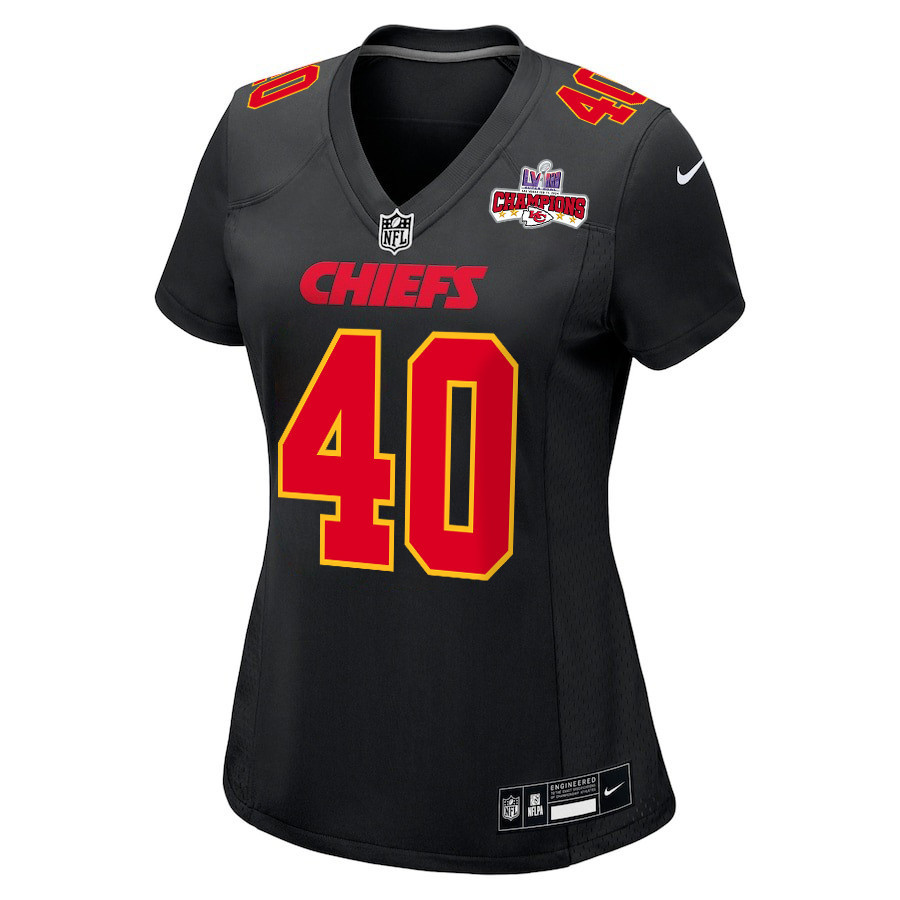 Ekow Boye-Doe 40 Kansas City Chiefs Super Bowl LVIII Champions 4 Stars Patch Fashion Game Women Jersey - Carbon Black JS1670 nicesnker - Image 2