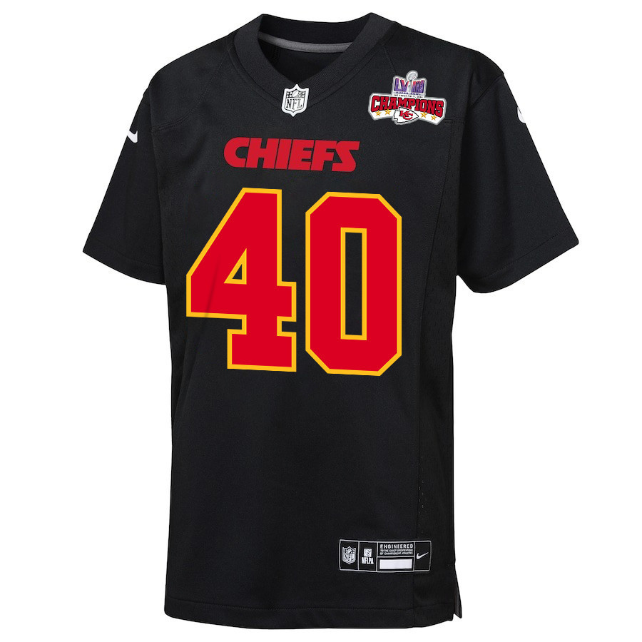 Ekow Boye-Doe 40 Kansas City Chiefs Super Bowl LVIII Champions 4 Stars Patch Fashion Game YOUTH Jersey - Carbon Black JS6920 nicesnker - Image 2