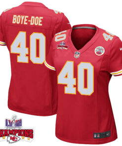 Ekow Boye-Doe 40 Kansas City Chiefs Super Bowl LVIII Champions 4 Stars Patch Game Women Jersey - Red JS6351 nicesnker