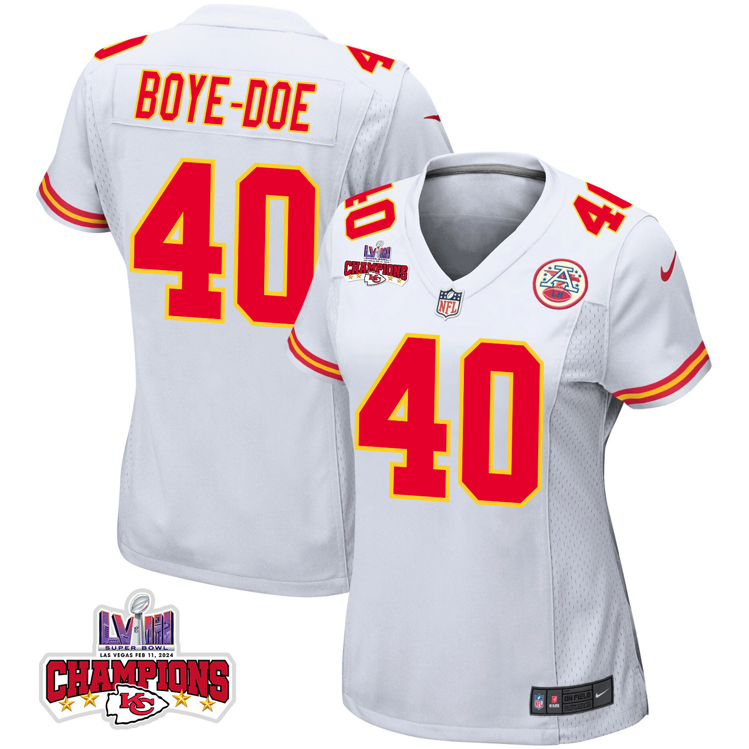 Ekow Boye-Doe 40 Kansas City Chiefs Super Bowl LVIII Champions 4 Stars Patch Game Women Jersey - White JS9150 nicesnker