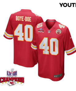 Ekow Boye-Doe 40 Kansas City Chiefs Super Bowl LVIII Champions 4 Stars Patch Game YOUTH Jersey - Red JS4833 nicesnker
