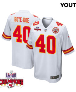 Ekow Boye-Doe 40 Kansas City Chiefs Super Bowl LVIII Champions 4 Stars Patch Game YOUTH Jersey - White JS4946 nicesnker