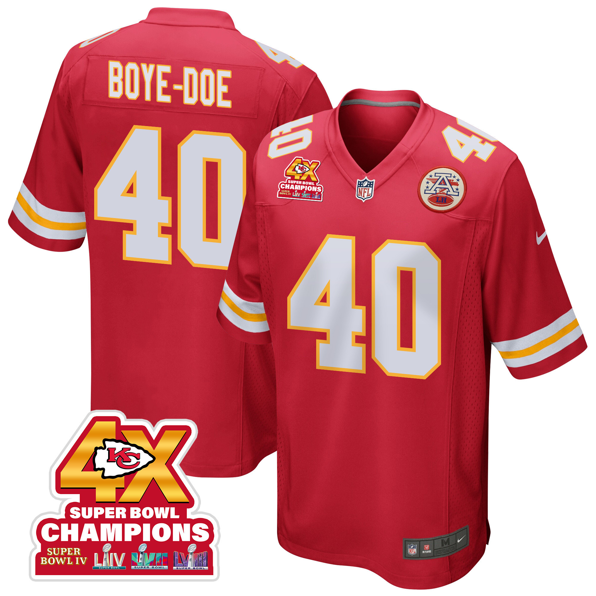 Ekow Boye-Doe 40 Kansas City Chiefs Super Bowl LVIII Champions 4X Game Men Jersey - Red JS2646 nicesnker