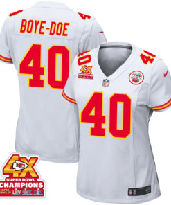 Ekow Boye-Doe 40 Kansas City Chiefs Super Bowl LVIII Champions 4X Game Women Jersey - White JS6711 nicesnker