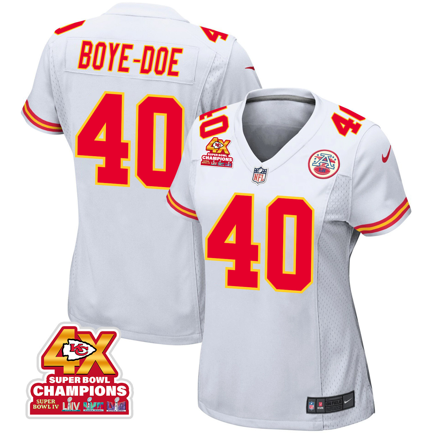 Ekow Boye-Doe 40 Kansas City Chiefs Super Bowl LVIII Champions 4X Game Women Jersey - White JS6711 nicesnker